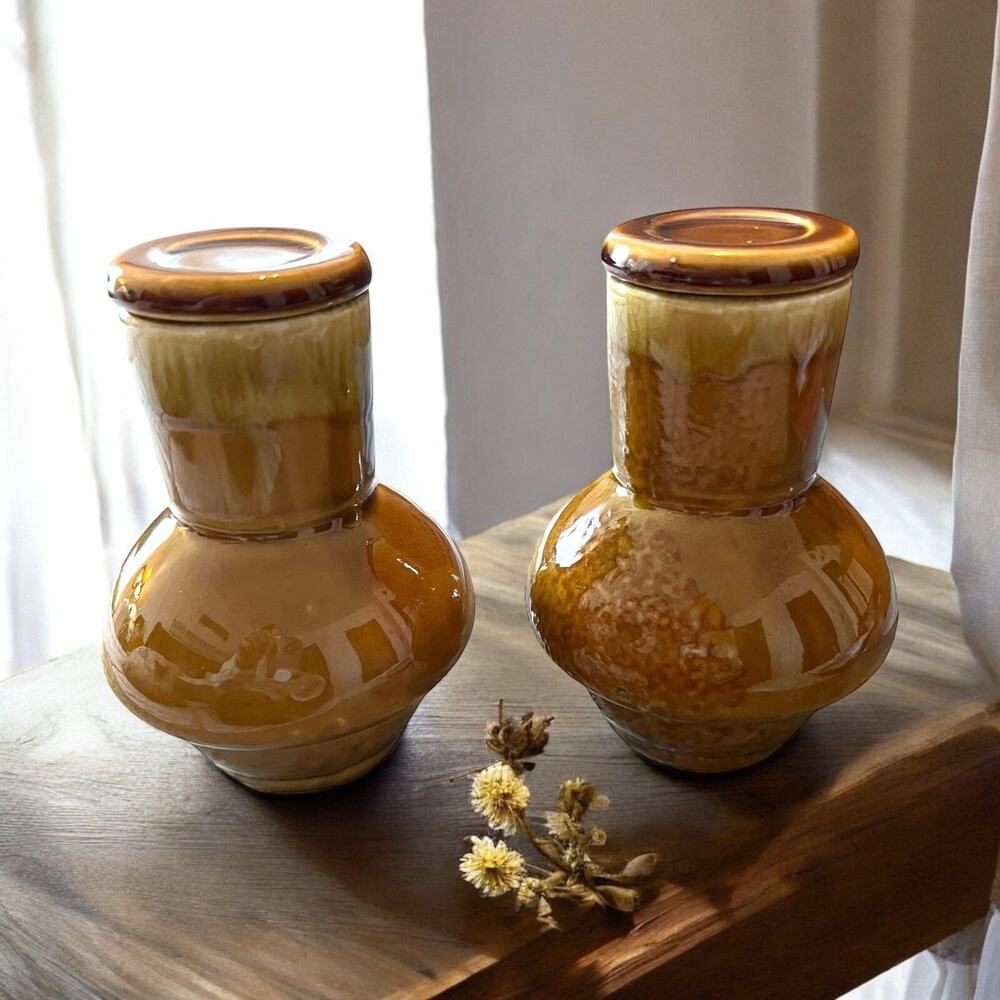 NASCO JAPAN SET OF 2 Vases Coffee / Tea Urns 6" Lids VINTAGE 1538-55